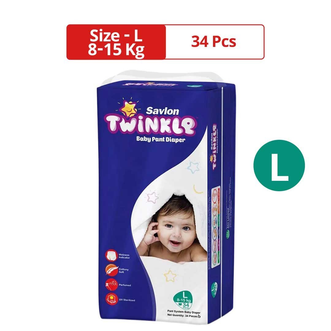 Savlon Twinkle Baby Pant Diaper L (8-15kg) 34Pcs